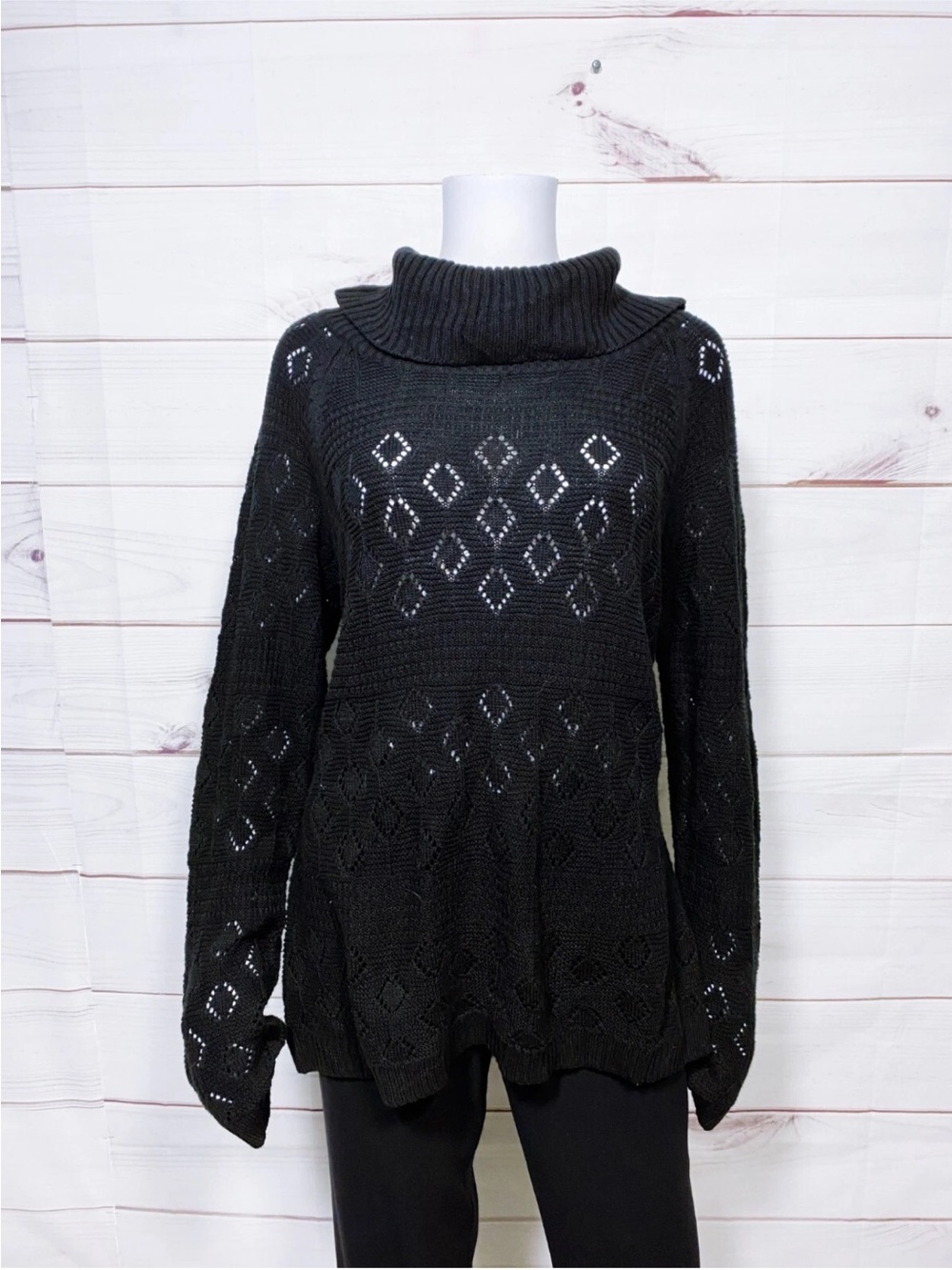 Croft & Barrow Womens Turtle Cowl Neck Sweater Sz L Black Long Sleeve Pullover